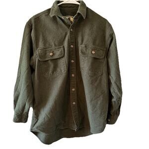 Field & Stream Men's M Green Chamois Flannel Button Front Shirt Heavy Thick Vtg